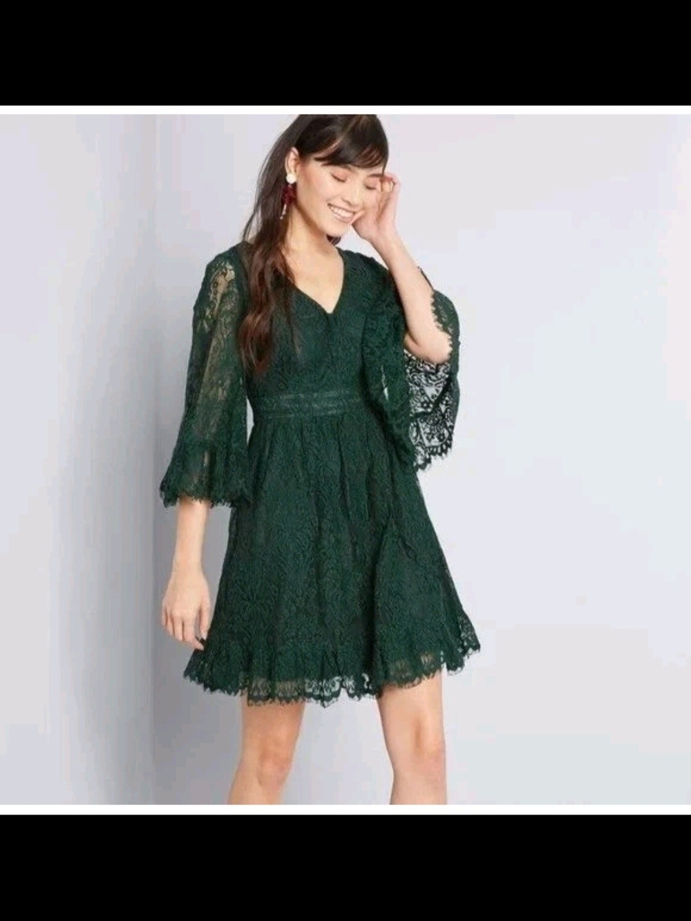 ModCloth "Through the bluebells" Forest Green Lace Fit & Flare Mini Dress Size S